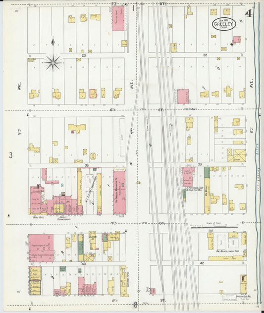 Sanborn Fire Insurance Map from Greeley, Weld County, Colorado (1901), Sheet #0004 - Historic Sanborn Fire Insurance Map Print, vintage old map wall art, antique decor, genealogy gift, Colorado Colorado map