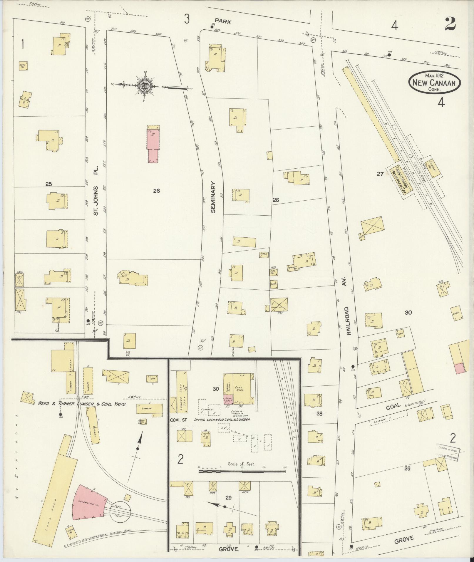 Sanborn Fire Insurance Map from New Canaan, Fairfield County, Connecticut (1912), Sheet #0002 - Complete Map Set gallery image, historic Sanborn map, vintage wall art, Connecticut Connecticut