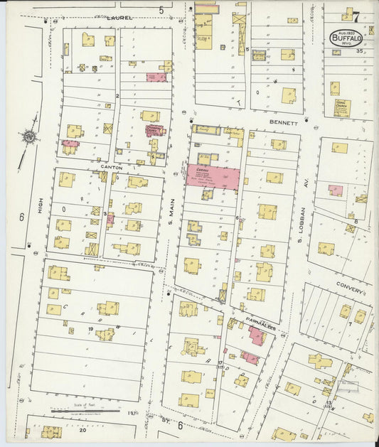 Sanborn Fire Insurance Map from Buffalo, Johnson County, Wyoming (1920), Sheet #0007 - Historic Sanborn Fire Insurance Map Print, vintage old map wall art, antique decor, genealogy gift, Wyoming Wyoming map