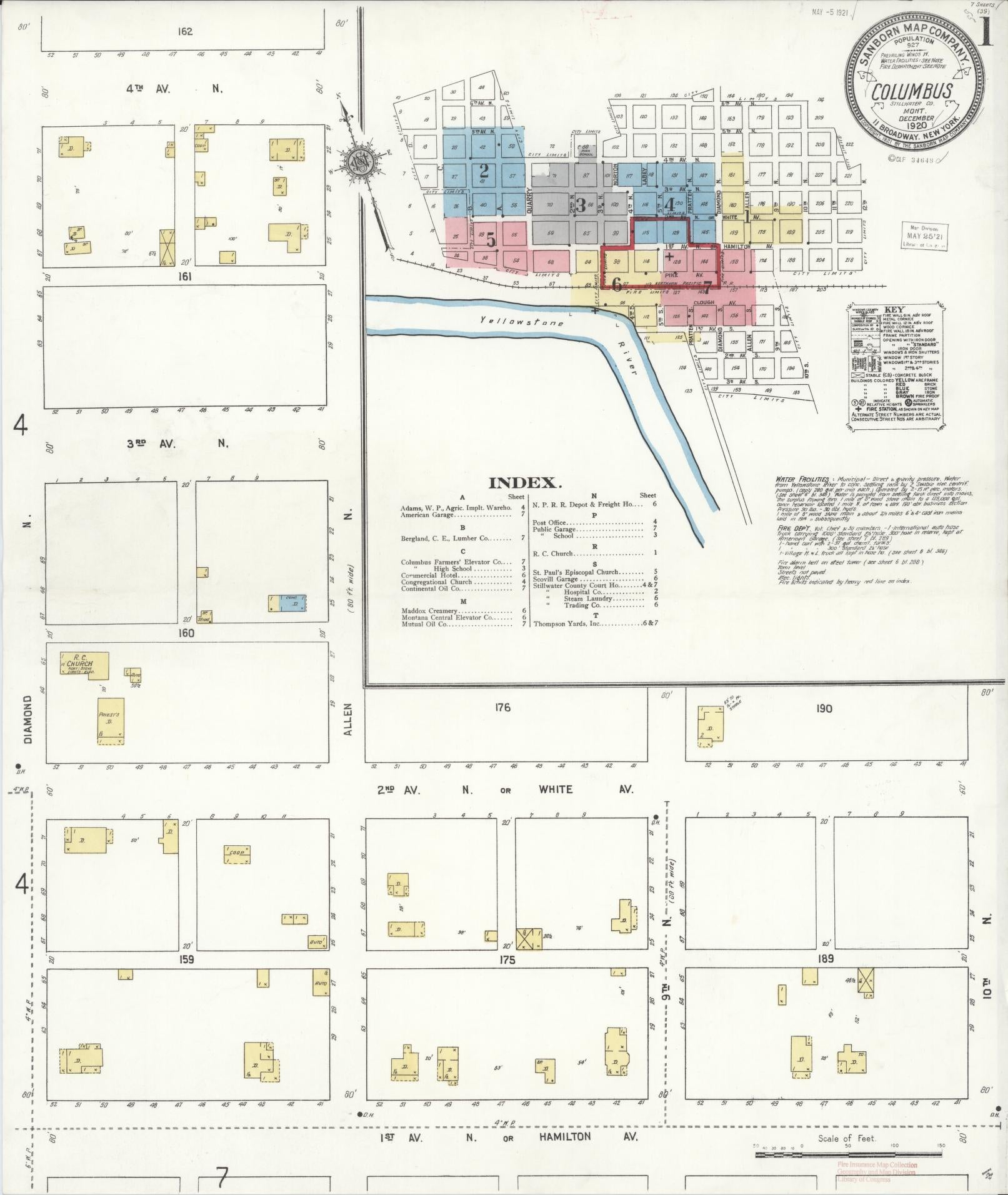 Sanborn Fire Insurance Map from Columbus, Stillwater County, Montana (1920), Sheet #0001 - Historic Sanborn Fire Insurance Map Print, vintage old map wall art, antique decor, genealogy gift, Montana Montana map