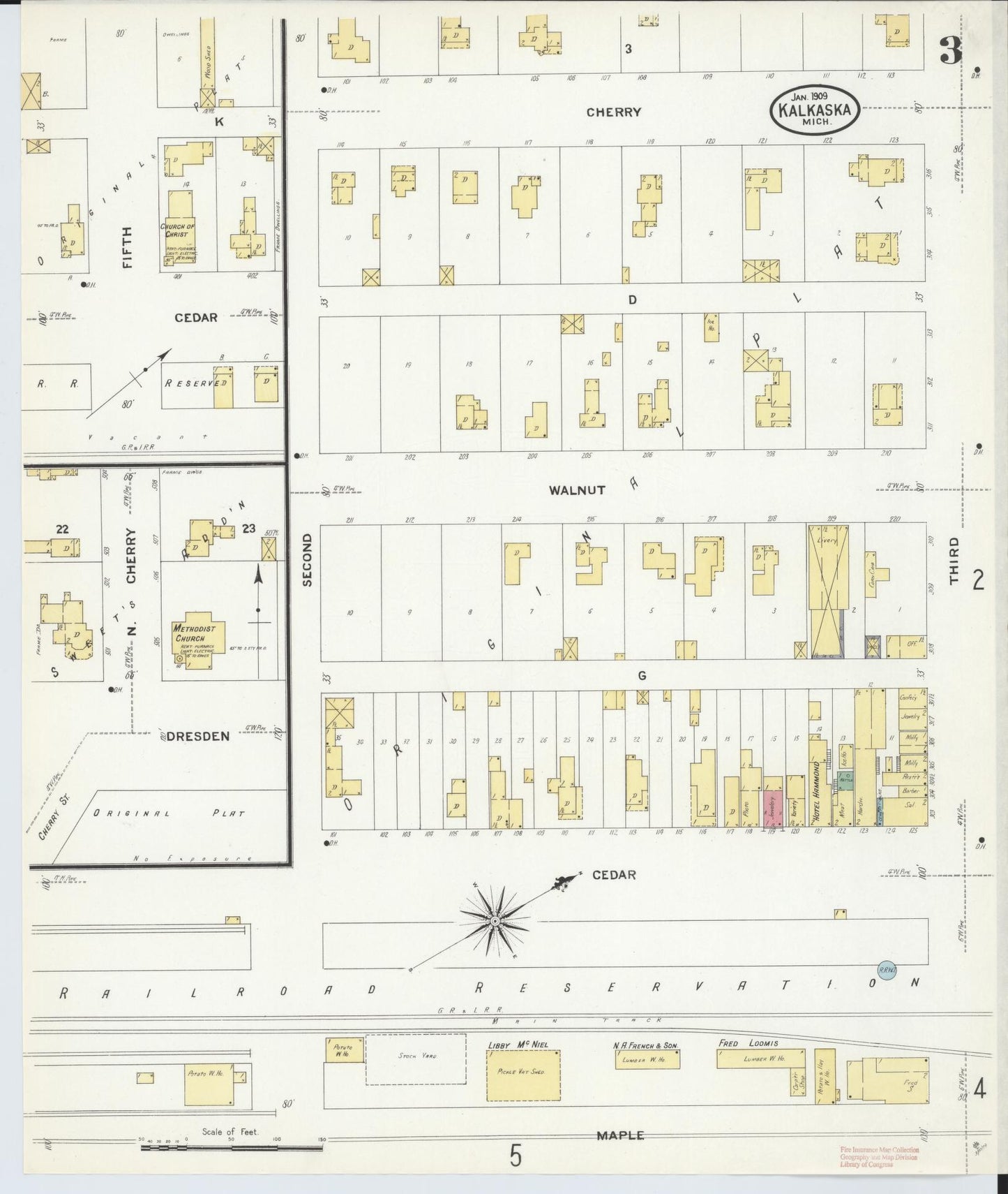 Sanborn Fire Insurance Map from Kalkaska, Kalkaska County, Michigan (1909), Sheet #0003 - Complete Map Set gallery image, historic Sanborn map, vintage wall art, Michigan Michigan
