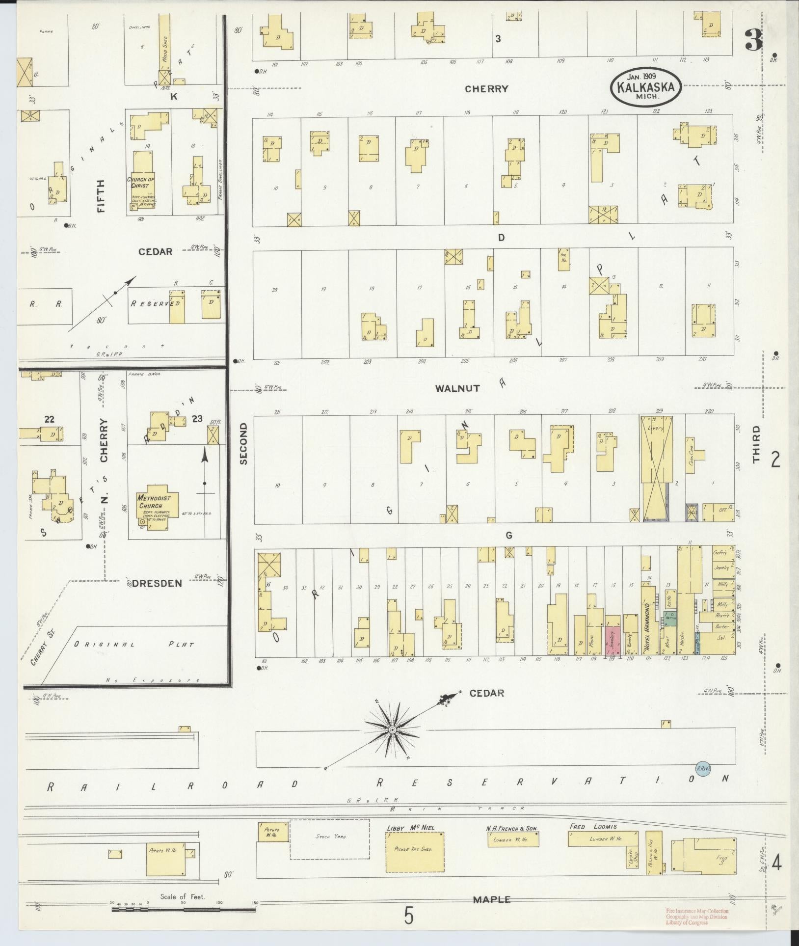 Sanborn Fire Insurance Map from Kalkaska, Kalkaska County, Michigan (1909), Sheet #0003 - Complete Map Set gallery image, historic Sanborn map, vintage wall art, Michigan Michigan