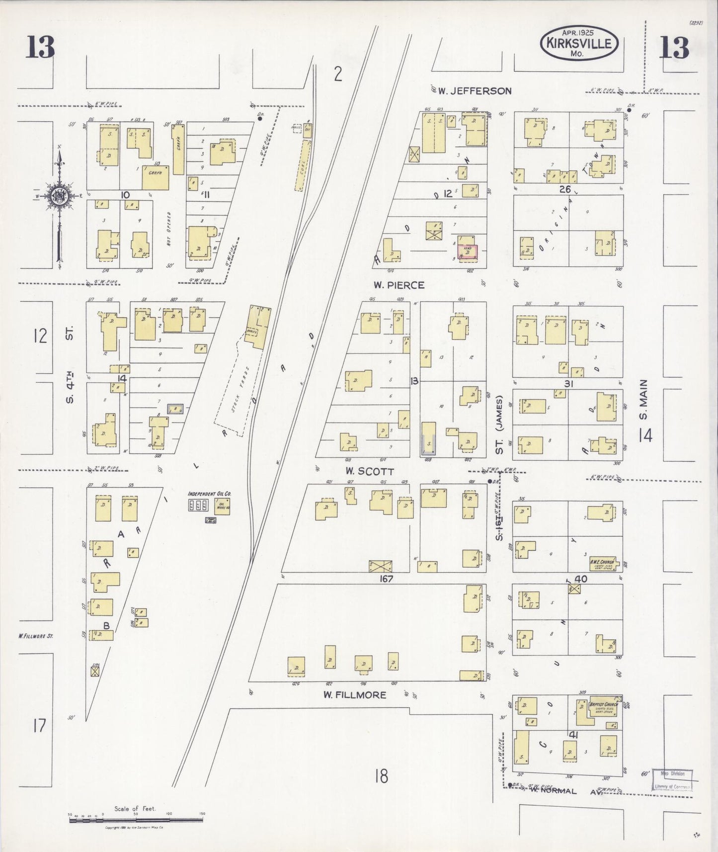Sanborn Fire Insurance Map from Kirksville, Adair County, Missouri (1925), Sheet #0013 - Complete Map Set gallery image, historic Sanborn map, vintage wall art, Missouri Missouri
