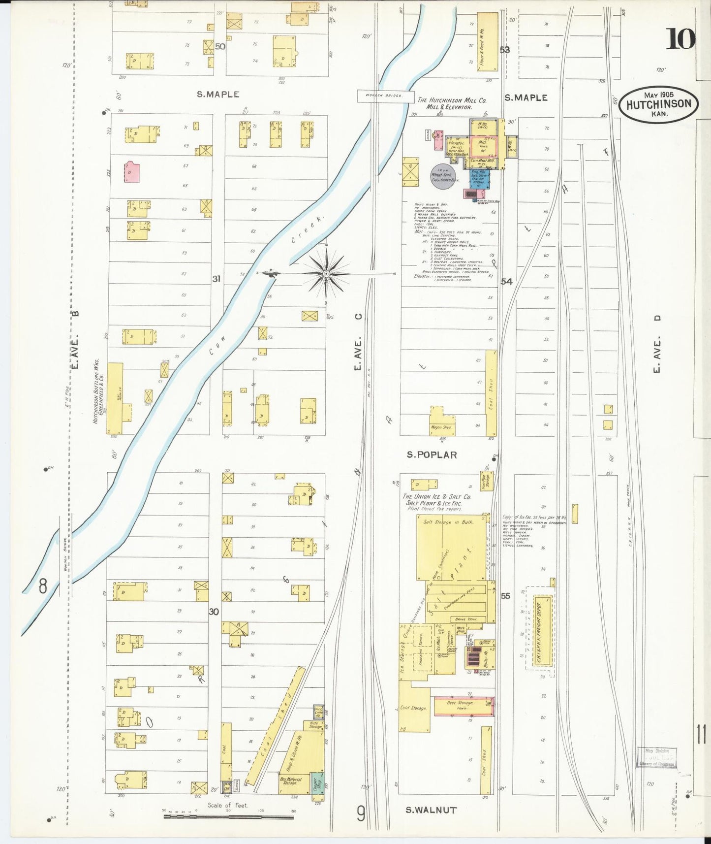 Sanborn Fire Insurance Map from Hutchinson, Reno County, Kansas (1905), Sheet #0010 - Complete Map Set gallery image, historic Sanborn map, vintage wall art, Kansas Kansas