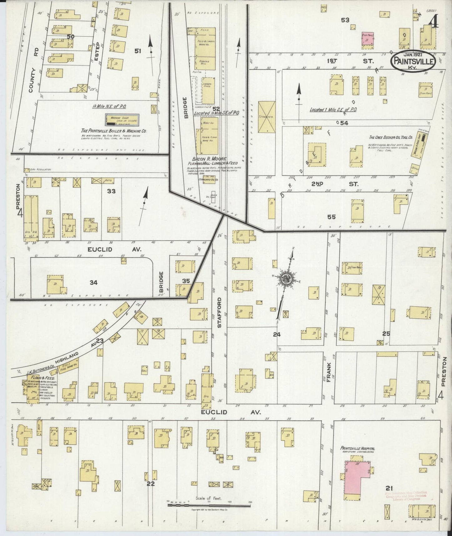 Sanborn Fire Insurance Map from Paintsville, Johnson County, Kentucky (1921), Sheet #0004 - Complete Map Set gallery image, historic Sanborn map, vintage wall art, Kentucky Kentucky