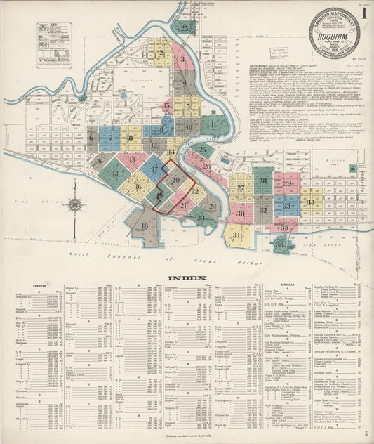Sanborn Fire Insurance Map from Hoquiam, Grays Harbor County, Washington (1916), Sheet #0001 - Complete Map Set gallery image, historic Sanborn map, vintage wall art, Washington Washington