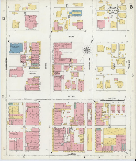 Sanborn Fire Insurance Map from Selma, Dallas County, Alabama (1903), Sheet #0005 - Historic Sanborn Fire Insurance Map Print, vintage old map wall art, antique decor, genealogy gift, Alabama Alabama map