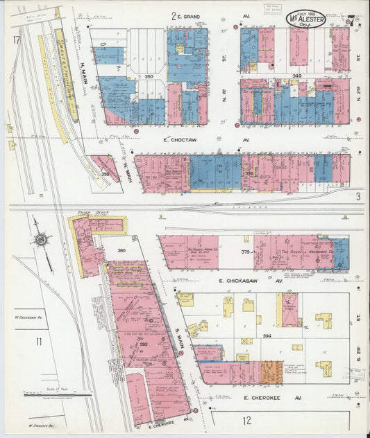 Sanborn Fire Insurance Map from McAlester, Pittsburg County, Oklahoma (1918), Sheet #0007 - Historic Sanborn Fire Insurance Map Print, vintage old map wall art, antique decor, genealogy gift, Oklahoma Oklahoma map