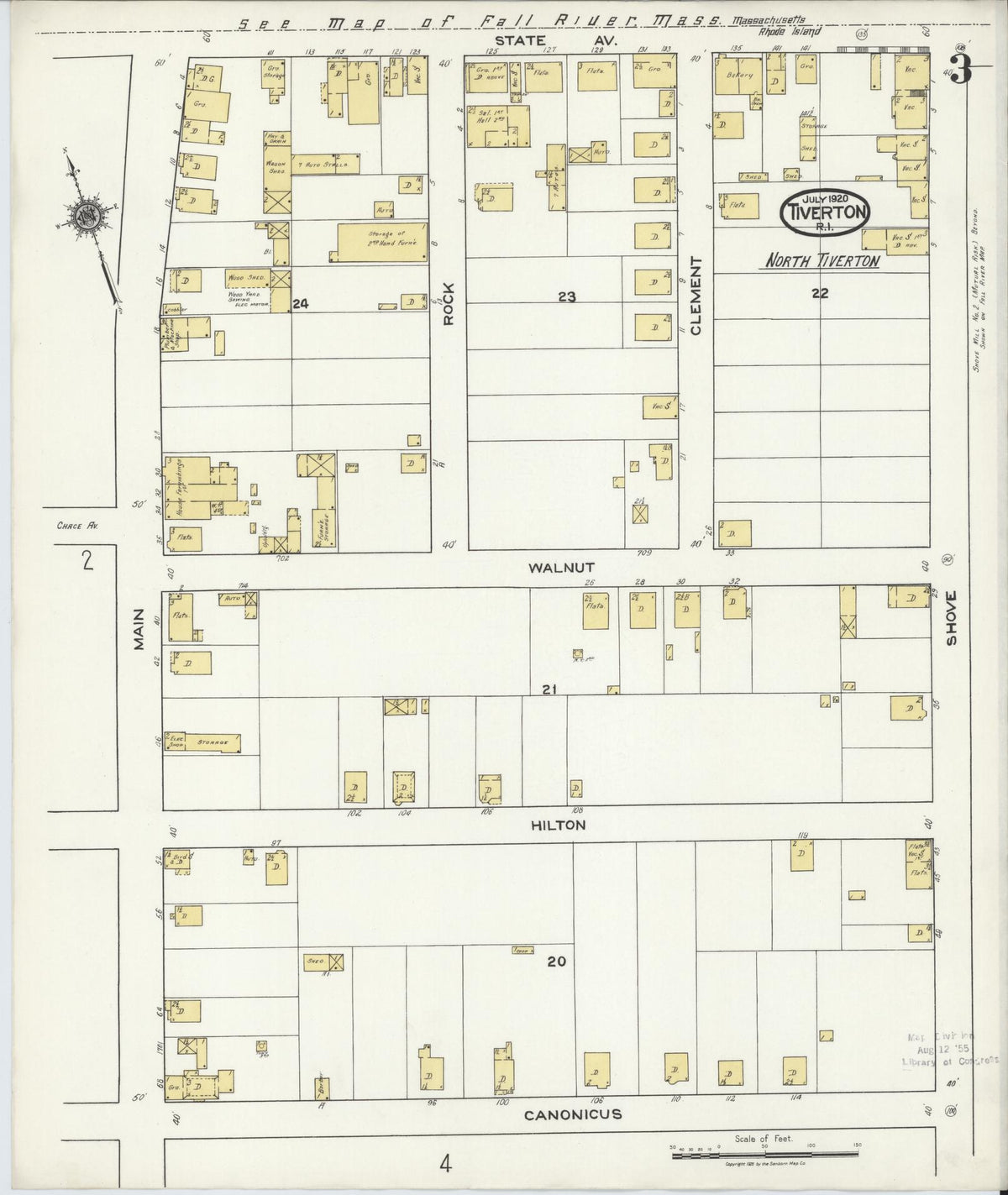 Sanborn Fire Insurance Map from Tiverton, Newport County, Rhode Island (1920), Sheet #0003 - Complete Map Set gallery image, historic Sanborn map, vintage wall art, Rhode Island Rhode Island