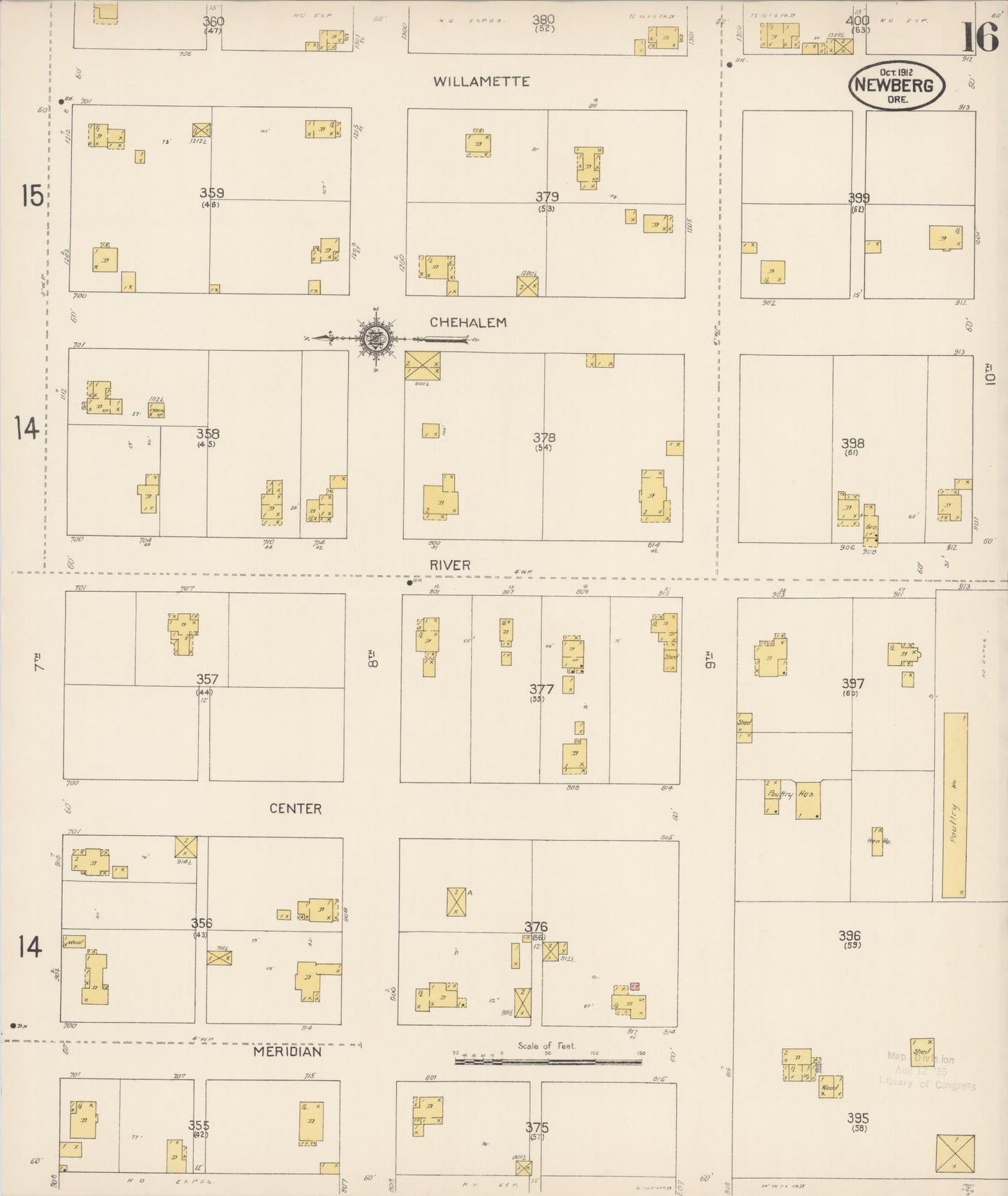Sanborn Fire Insurance Map from Newberg, Yamhill County, Oregon (1912), Sheet #0016 - Complete Map Set gallery image, historic Sanborn map, vintage wall art, Oregon Oregon