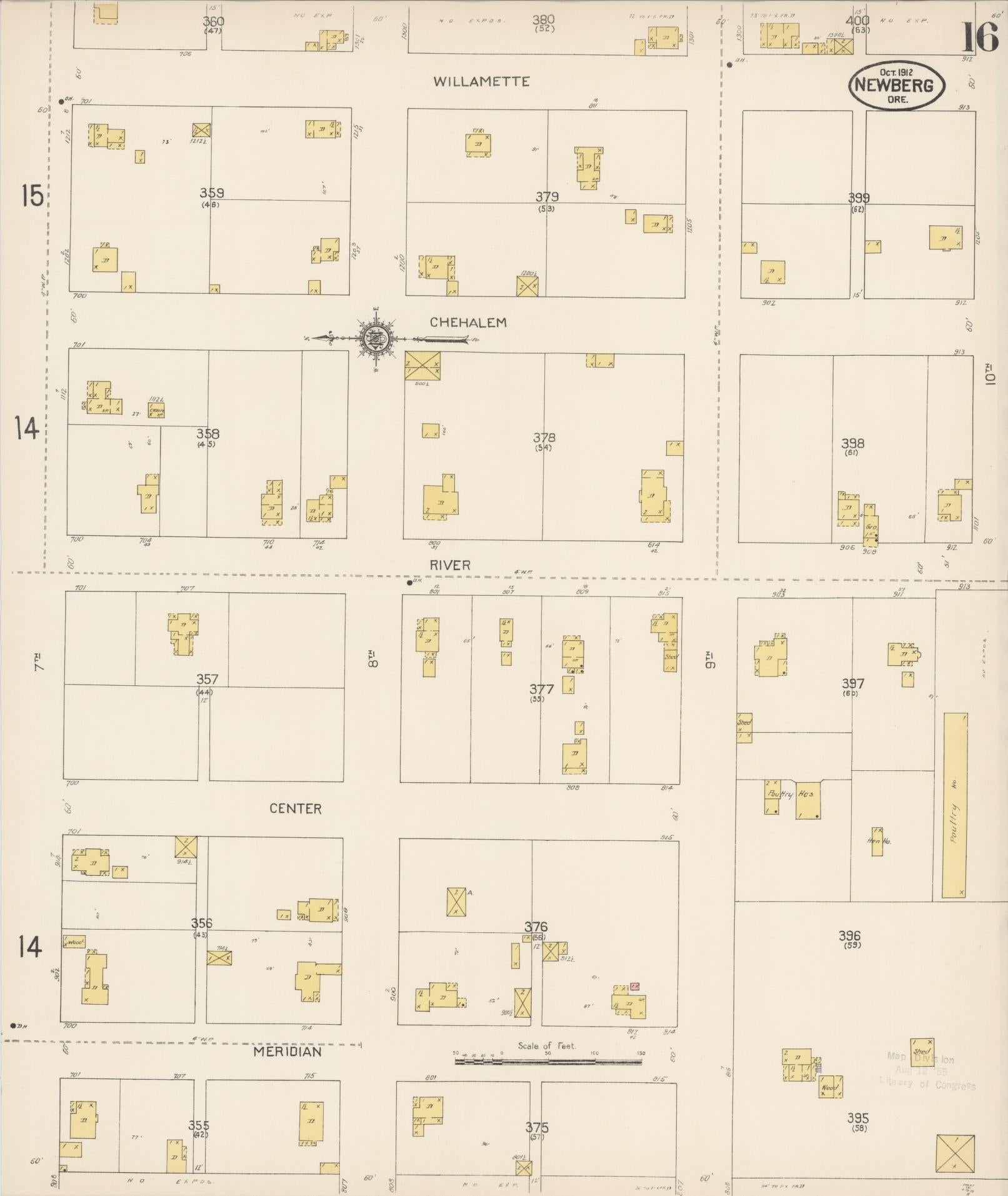Sanborn Fire Insurance Map from Newberg, Yamhill County, Oregon (1912), Sheet #0016 - Complete Map Set gallery image, historic Sanborn map, vintage wall art, Oregon Oregon