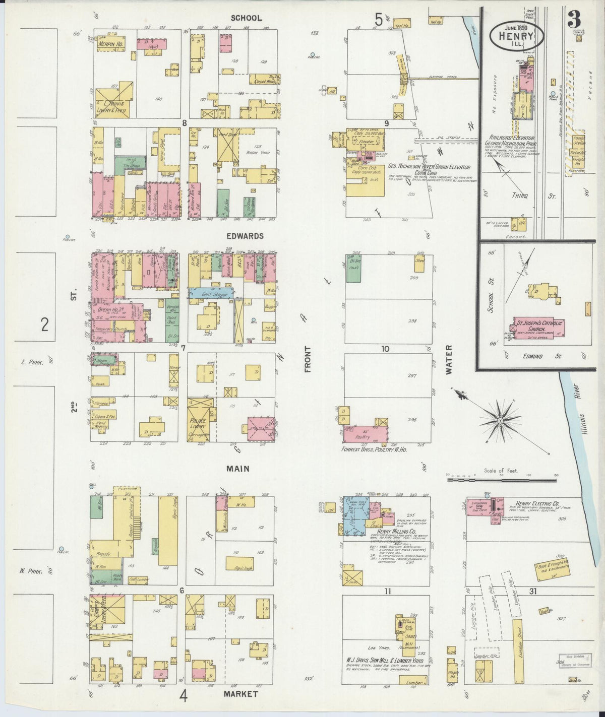 Sanborn Fire Insurance Map from Henry, Marshall County, Illinois (1899), Sheet #0003 - Historic Sanborn Fire Insurance Map Print, vintage old map wall art, antique decor, genealogy gift, Illinois Illinois map