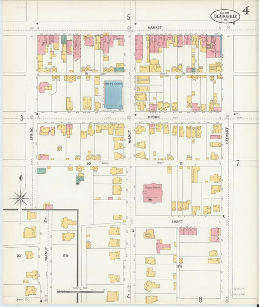Sanborn Fire Insurance Map from Blairsville, Indiana County, Pennsylvania (1903), Sheet #0004 - Historic Sanborn Fire Insurance Map Print, vintage old map wall art, antique decor, genealogy gift, Blairsville Indiana map