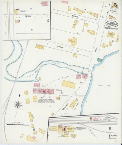 Sanborn Fire Insurance Map from Brookfield, Worcester County, Massachusetts (1904), Sheet #0005 - Complete Map Set gallery image, historic Sanborn map, vintage wall art, Massachusetts Massachusetts