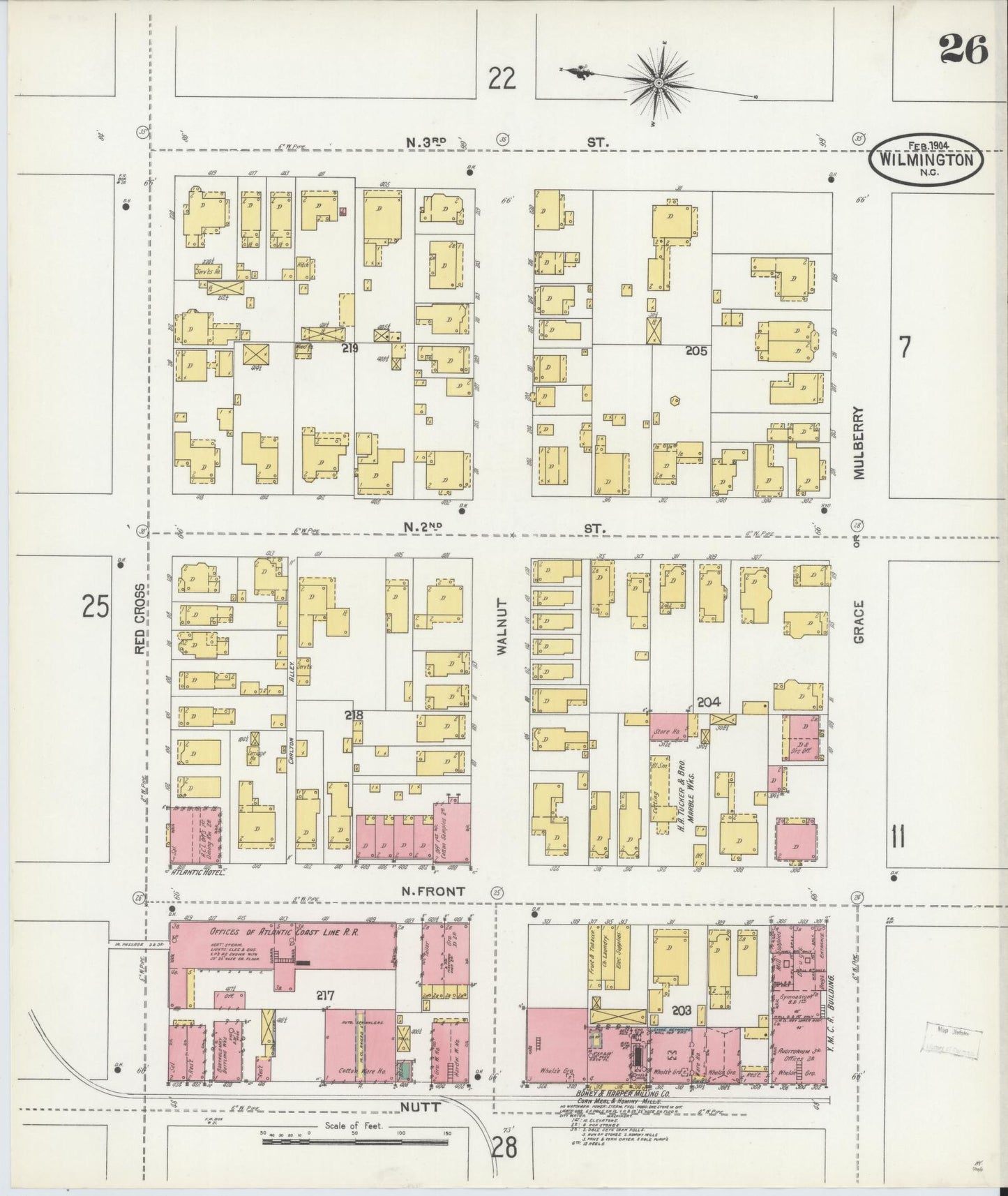 Sanborn Fire Insurance Map from Wilmington, New Hanover County, North Carolina (1904), Sheet #0026 - Complete Map Set gallery image, historic Sanborn map, vintage wall art, North Carolina North Carolina