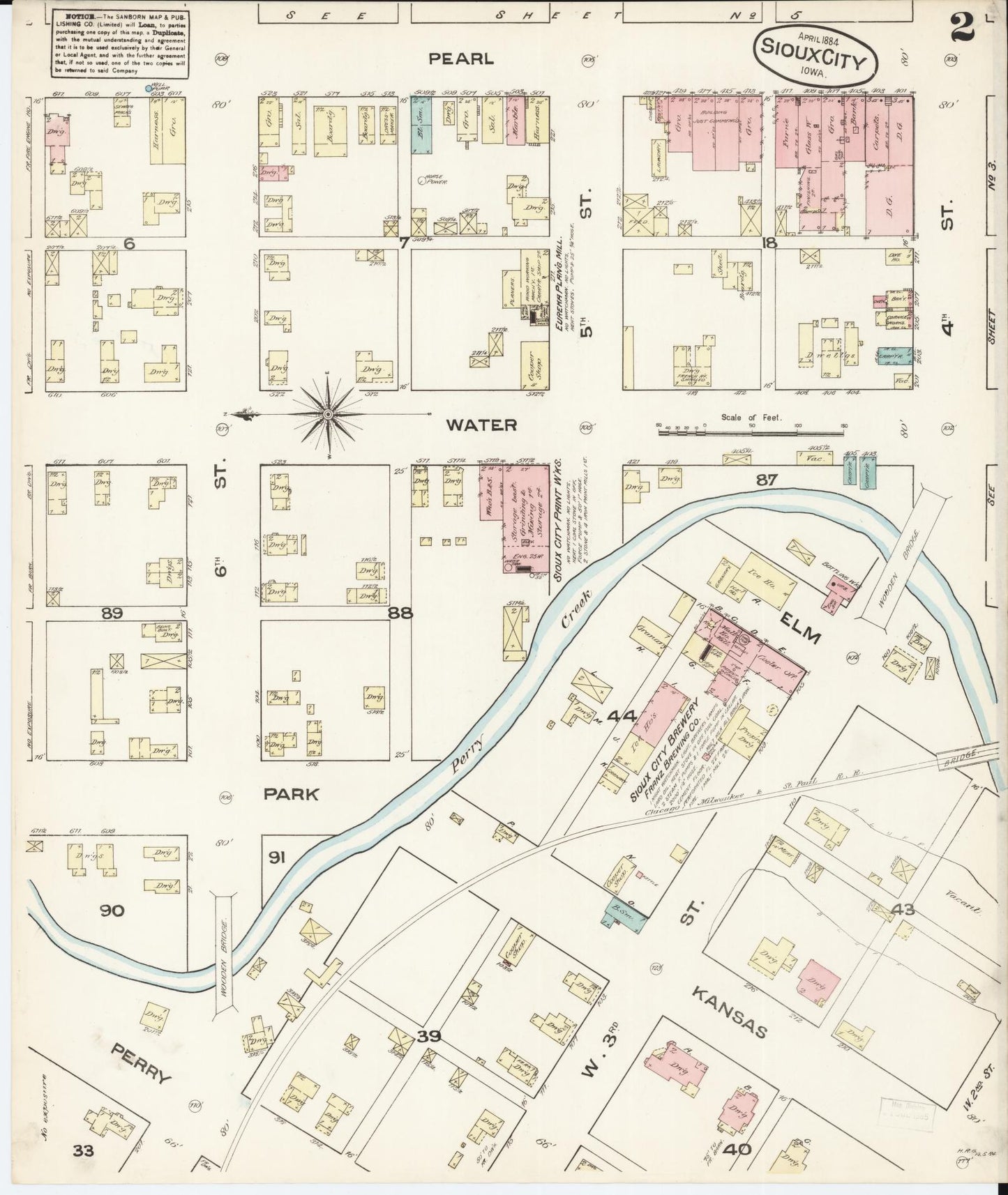 Sanborn Fire Insurance Map from Sioux City, Woodbury County, Iowa (1884), Sheet #0002 - Historic Sanborn Fire Insurance Map Print, vintage old map wall art