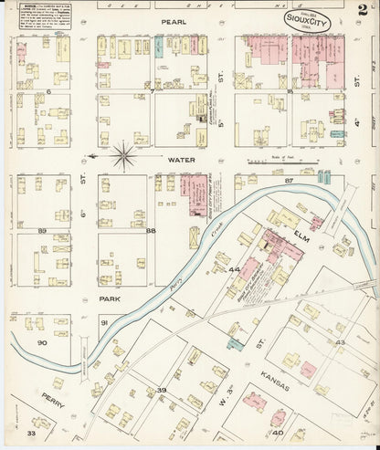 Sanborn Fire Insurance Map from Sioux City, Woodbury County, Iowa (1884), Sheet #0002 - Historic Sanborn Fire Insurance Map Print, vintage old map wall art