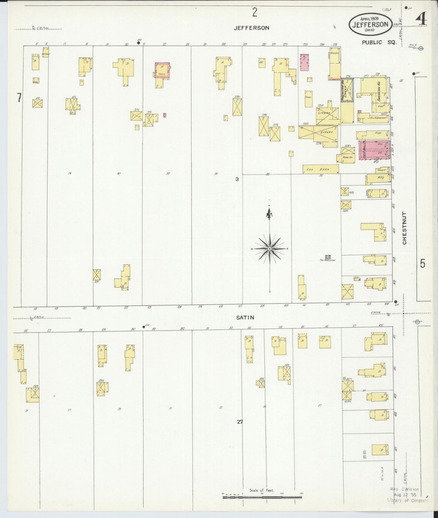 Sanborn Fire Insurance Map from Jefferson, Ashtabula County, Ohio (1909), Sheet #0004 - Historic Sanborn Fire Insurance Map Print, vintage old map wall art, antique decor, genealogy gift, Ohio Ohio map