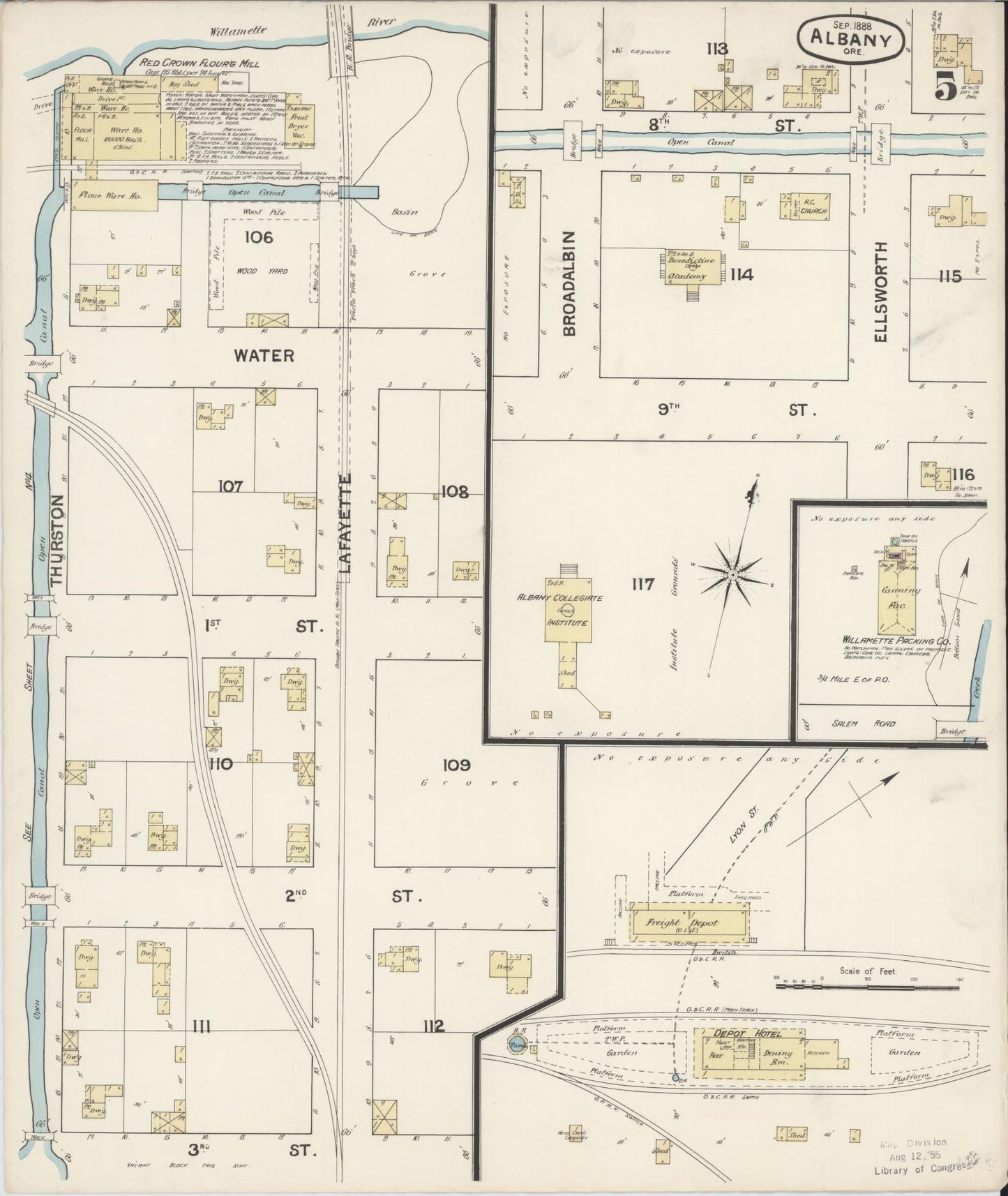 Sanborn Fire Insurance Map from Albany, Linn County, Oregon (1888), Sheet #0005 - Complete Map Set gallery image, historic Sanborn map, vintage wall art, Oregon Oregon