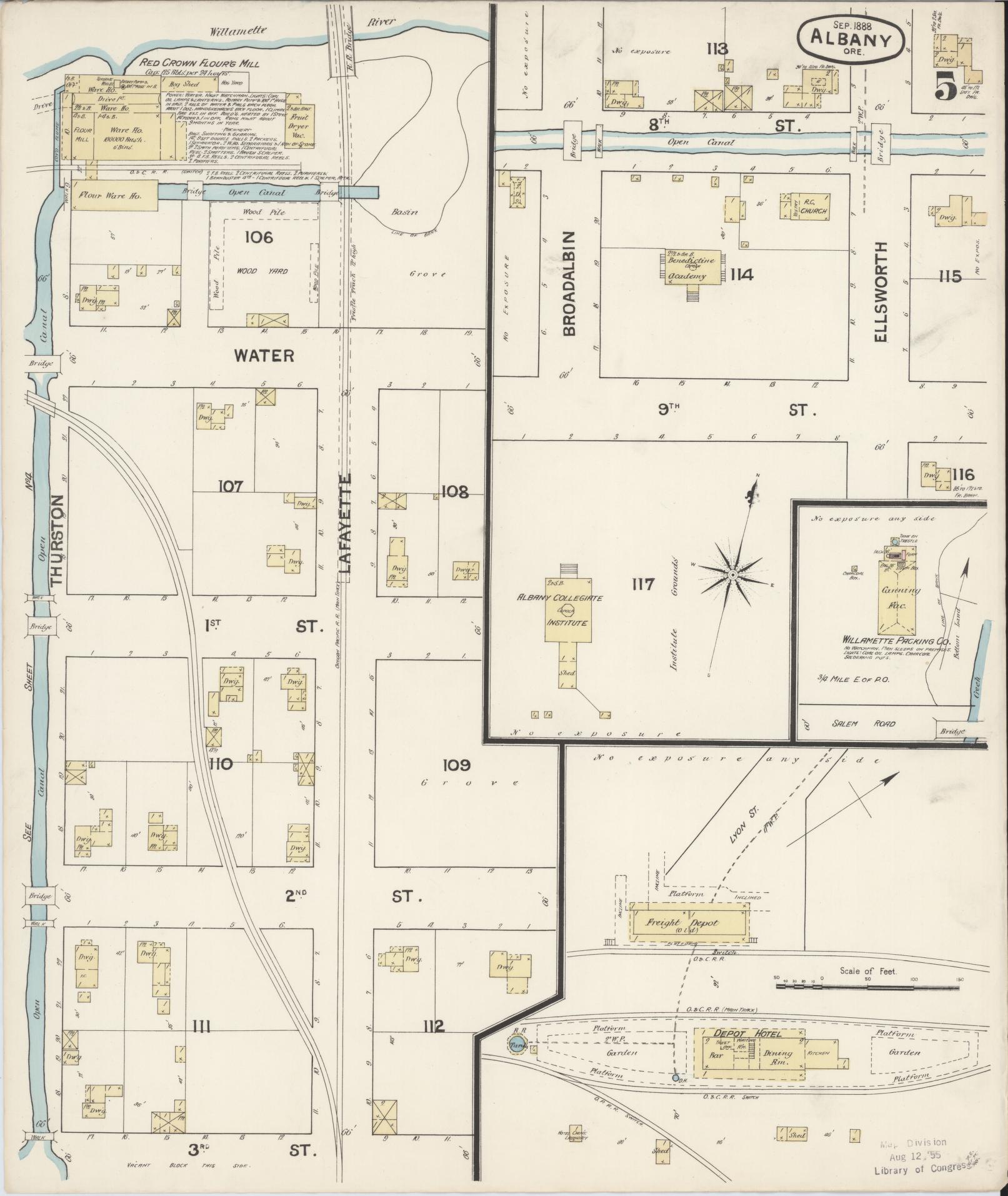 Sanborn Fire Insurance Map from Albany, Linn County, Oregon (1888), Sheet #0005 - Complete Map Set gallery image, historic Sanborn map, vintage wall art, Oregon Oregon