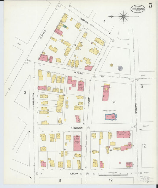 Sanborn Fire Insurance Map from Fremont, Sandusky County, Ohio (1904), Sheet #0005 - Historic Sanborn Fire Insurance Map Print, vintage old map wall art, antique decor, genealogy gift, Ohio Ohio map