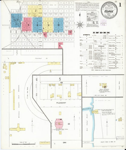 Sanborn Fire Insurance Map from Osage, Mitchell County, Iowa (1905), Sheet #0001 - Historic Sanborn Fire Insurance Map Print, vintage old map wall art