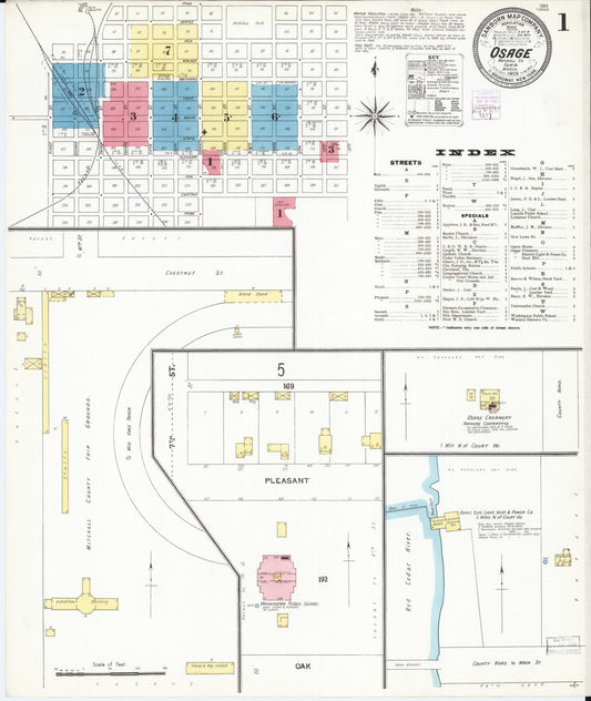 Sanborn Fire Insurance Map from Osage, Mitchell County, Iowa (1905), Sheet #0001 - Historic Sanborn Fire Insurance Map Print, vintage old map wall art