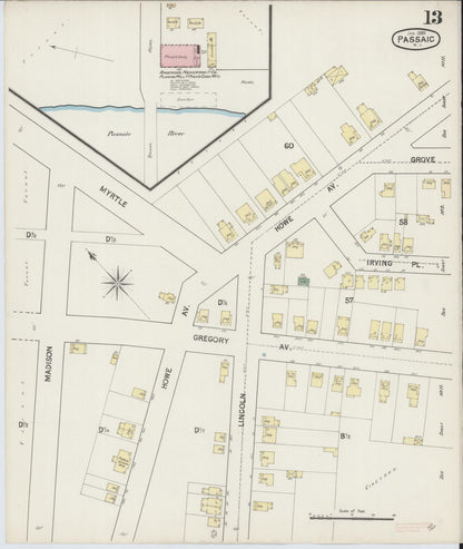 Sanborn Fire Insurance Map from Passaic, Passaic County, New Jersey (1889), Sheet #0013 - Historic Sanborn Fire Insurance Map Print, vintage old map wall art, antique decor, genealogy gift, New Jersey New Jersey map
