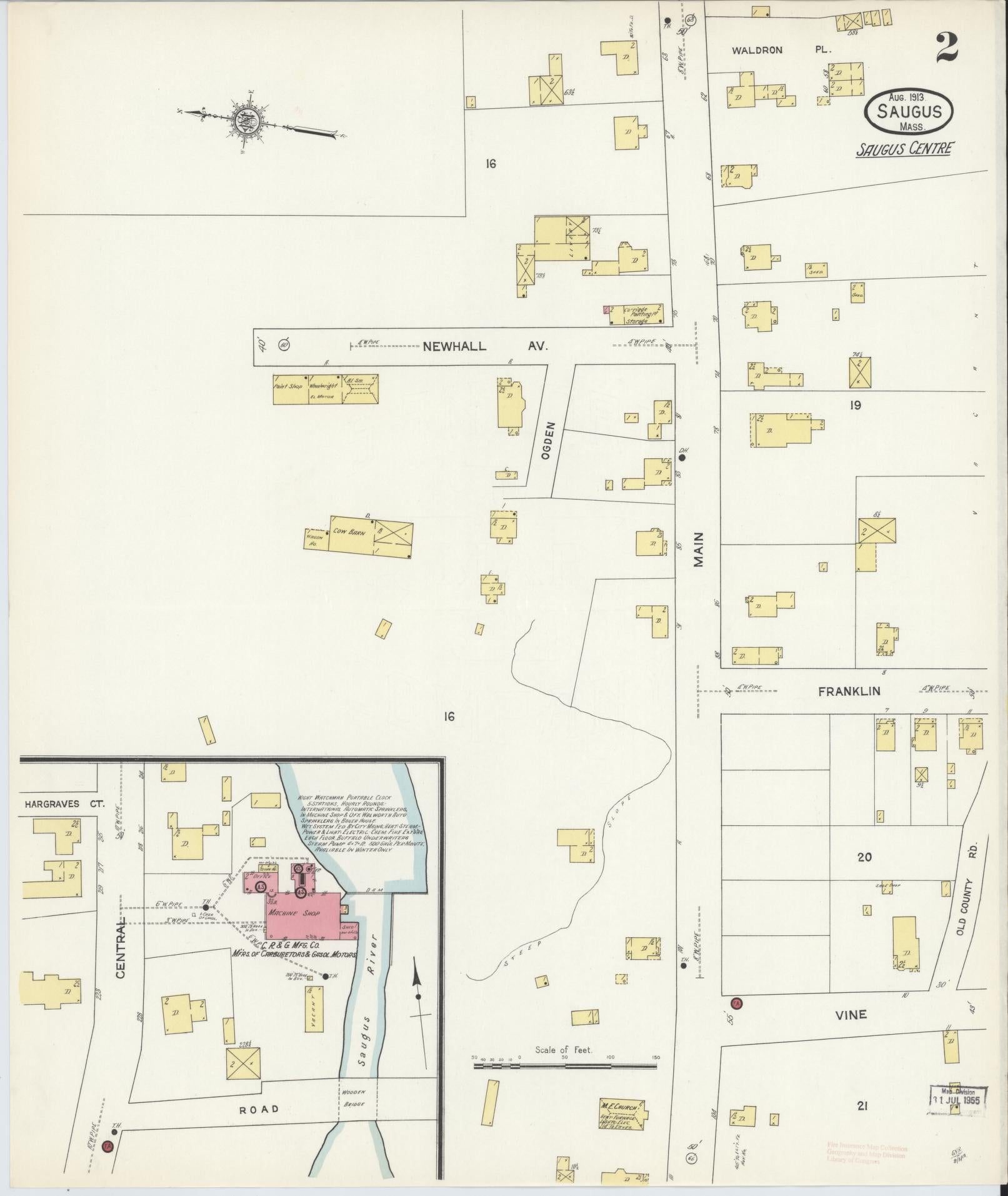 Sanborn Fire Insurance Map from Saugus, Essex County, Massachusetts (1913), Sheet #0002 - Complete Map Set gallery image, historic Sanborn map, vintage wall art, Massachusetts Massachusetts