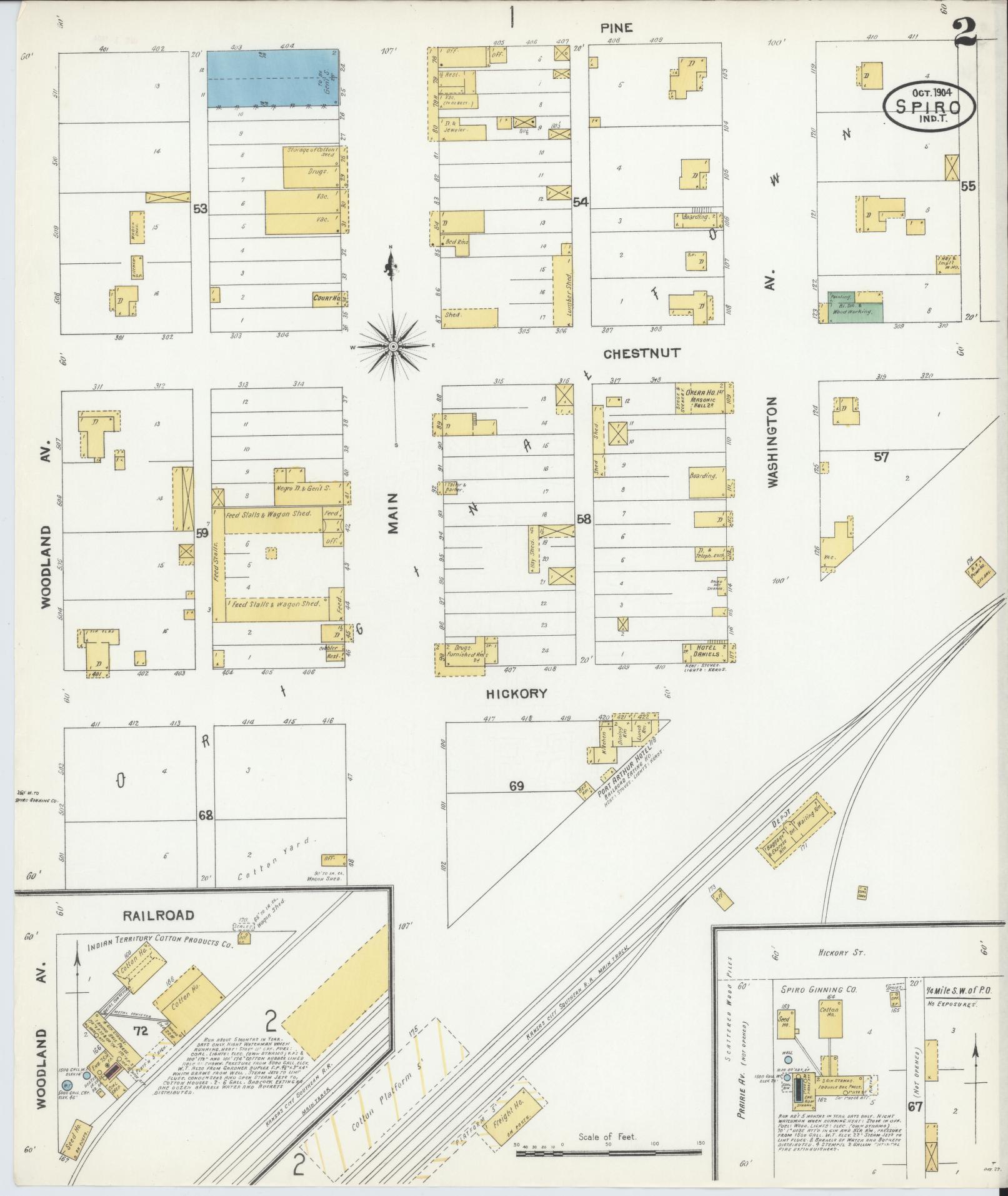 Sanborn Fire Insurance Map from Spiro, Le Flore County, Oklahoma (1904), Sheet #0002 - Complete Map Set gallery image, historic Sanborn map, vintage wall art, Oklahoma Oklahoma