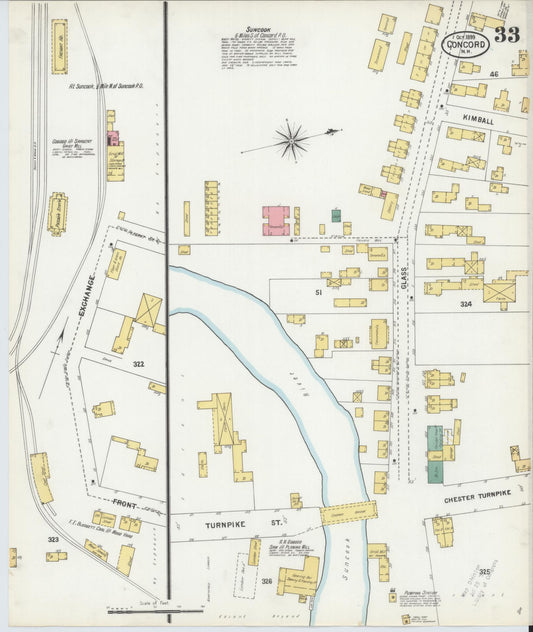 Sanborn Fire Insurance Map from Concord, Merrimack County, New Hampshire (1899), Sheet #0033 - Historic Sanborn Fire Insurance Map Print, vintage old map wall art, antique decor, genealogy gift, New Hampshire New Hampshire map
