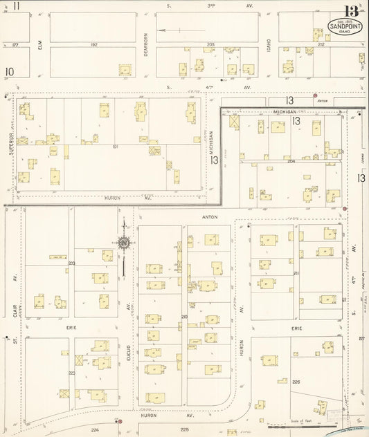 Sanborn Fire Insurance Map from Sandpoint, Bonner County, Idaho (1915), Sheet #0013 - Historic Sanborn Fire Insurance Map Print, vintage old map wall art, antique decor, genealogy gift, Idaho Idaho map