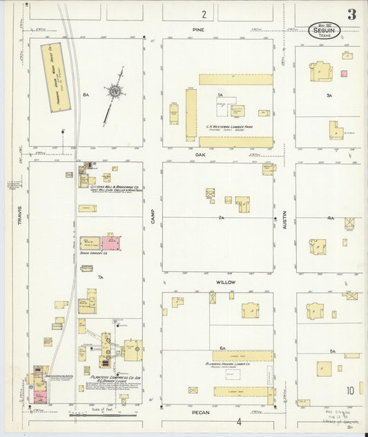Sanborn Fire Insurance Map from Seguin, Guadalupe County, Texas (1912), Sheet #0003 - Historic Sanborn Fire Insurance Map Print, vintage old map wall art, antique decor, genealogy gift, Texas Texas map