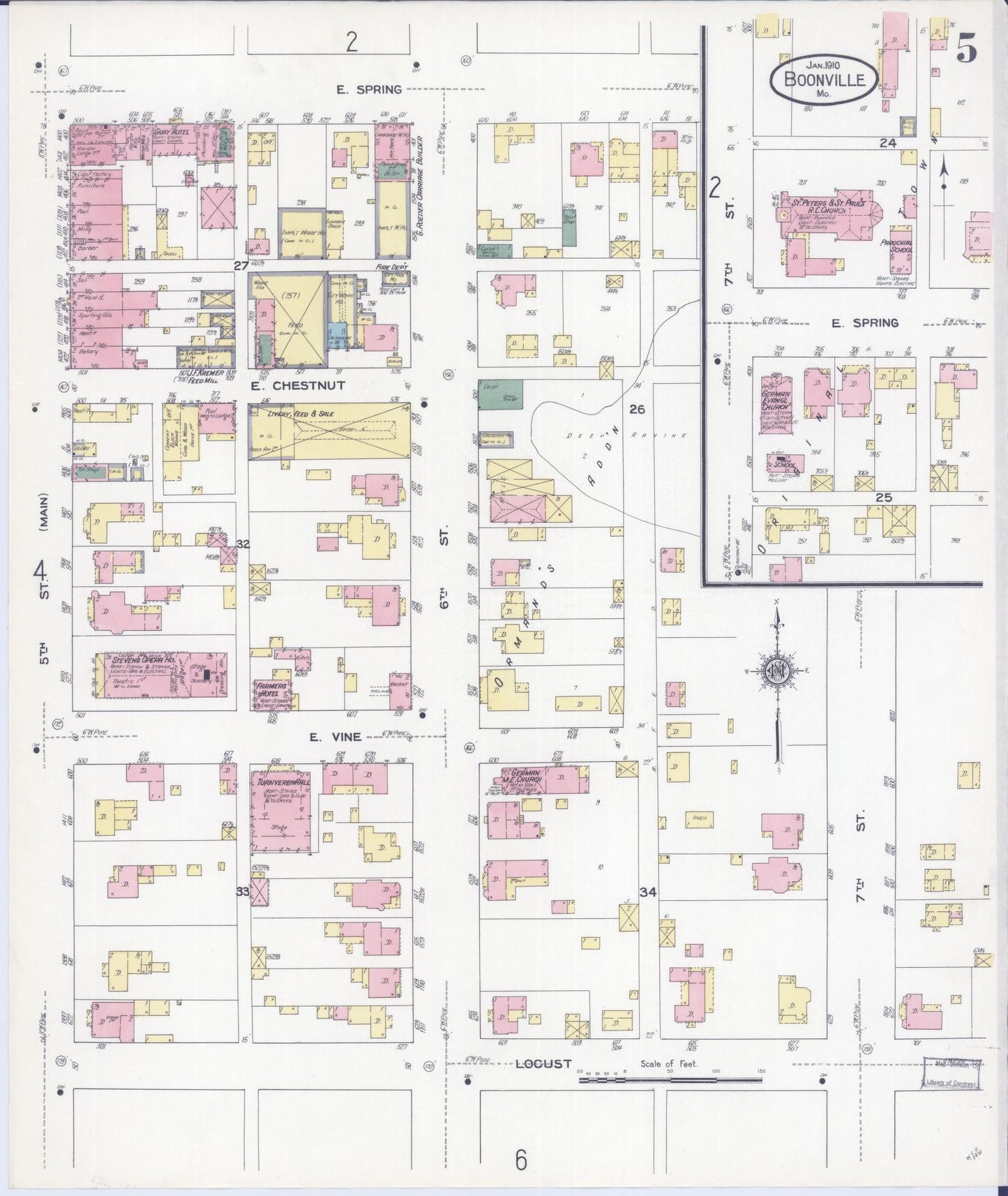 Sanborn Fire Insurance Map from Boonville, Cooper County, Missouri (1910), Sheet #0005 - Complete Map Set gallery image, historic Sanborn map, vintage wall art, Missouri Missouri