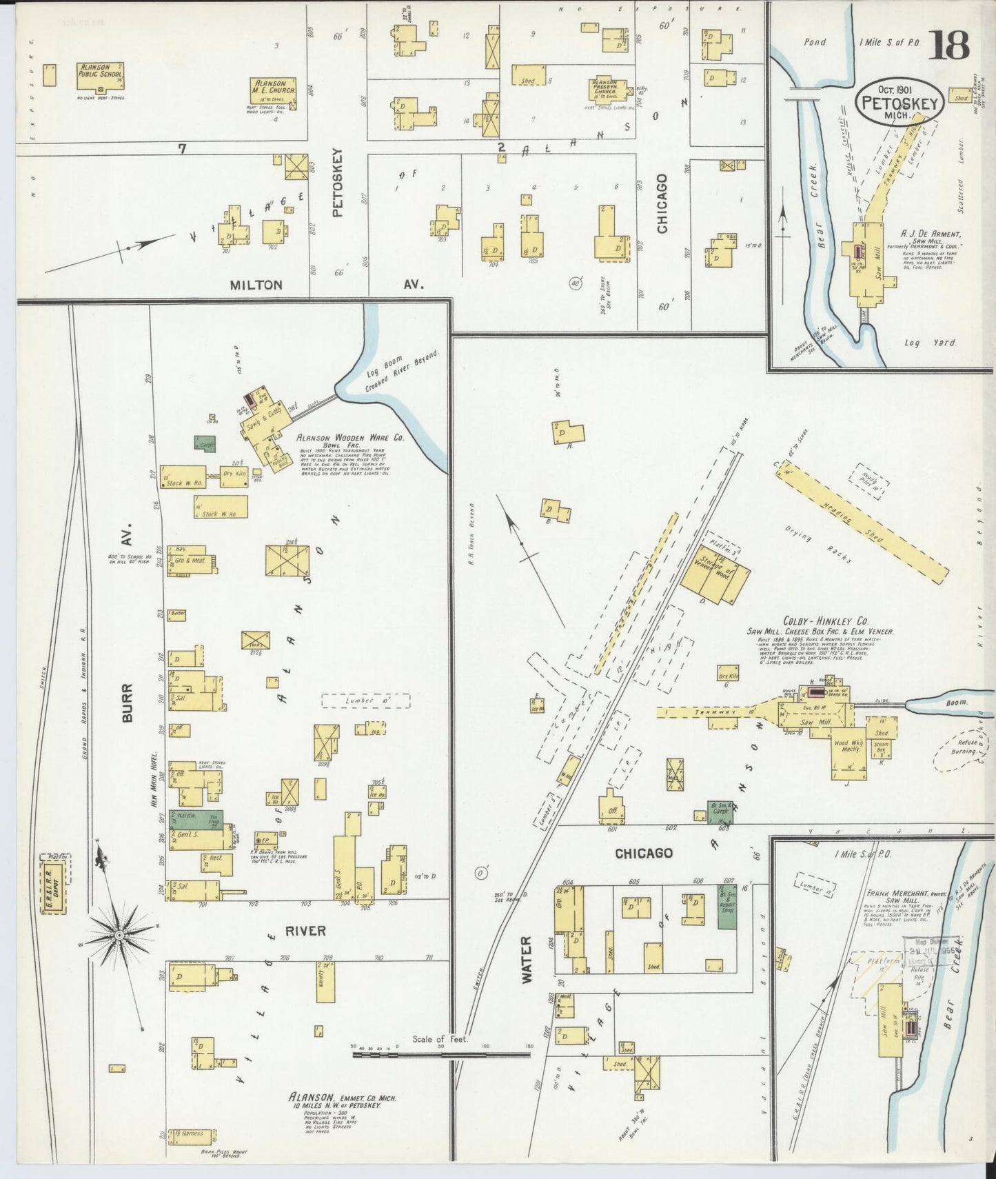 Sanborn Fire Insurance Map from Petoskey, Emmet County, Michigan (1901), Sheet #0018 - Complete Map Set gallery image, historic Sanborn map, vintage wall art, Michigan Michigan