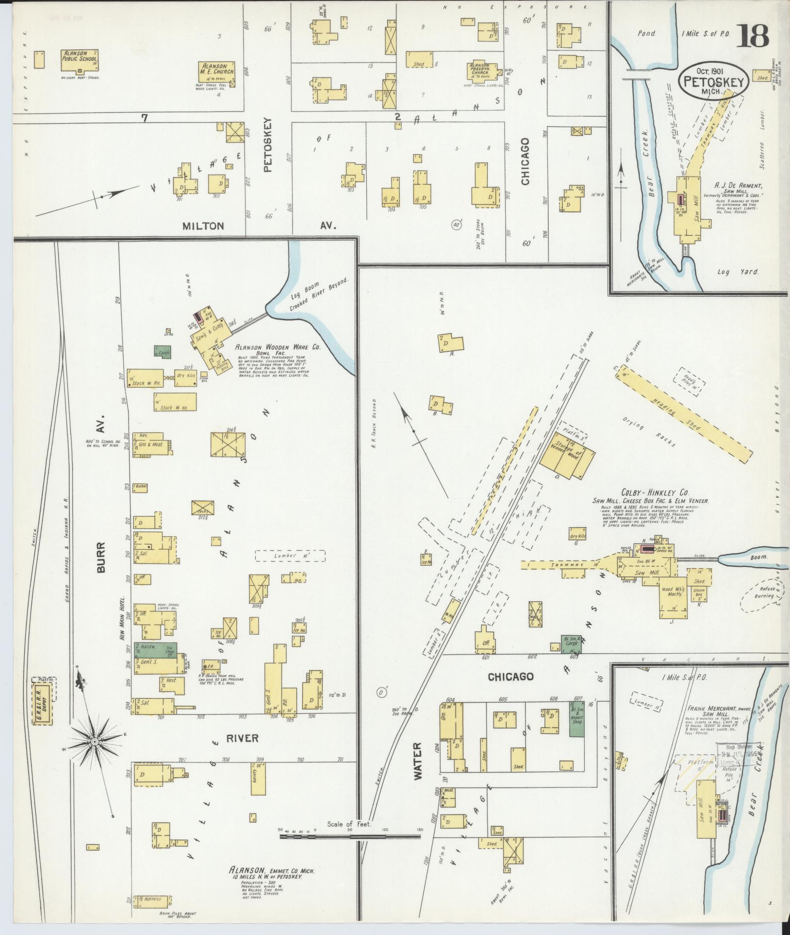 Sanborn Fire Insurance Map from Petoskey, Emmet County, Michigan (1901), Sheet #0018 - Complete Map Set gallery image, historic Sanborn map, vintage wall art, Michigan Michigan