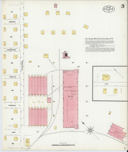Sanborn Fire Insurance Map from Pelzer, Anderson County, South Carolina (1902), Sheet #0003 - Complete Map Set gallery image, historic Sanborn map, vintage wall art, South Carolina South Carolina