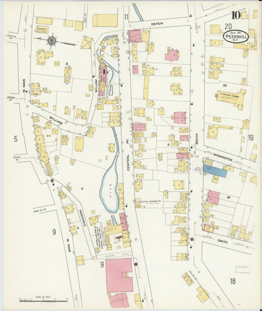 Sanborn Fire Insurance Map from Peekskill, Westchester County, New York (1911), Sheet #0010 - Historic Sanborn Fire Insurance Map Print, vintage old map wall art, antique decor, genealogy gift, New York New York map