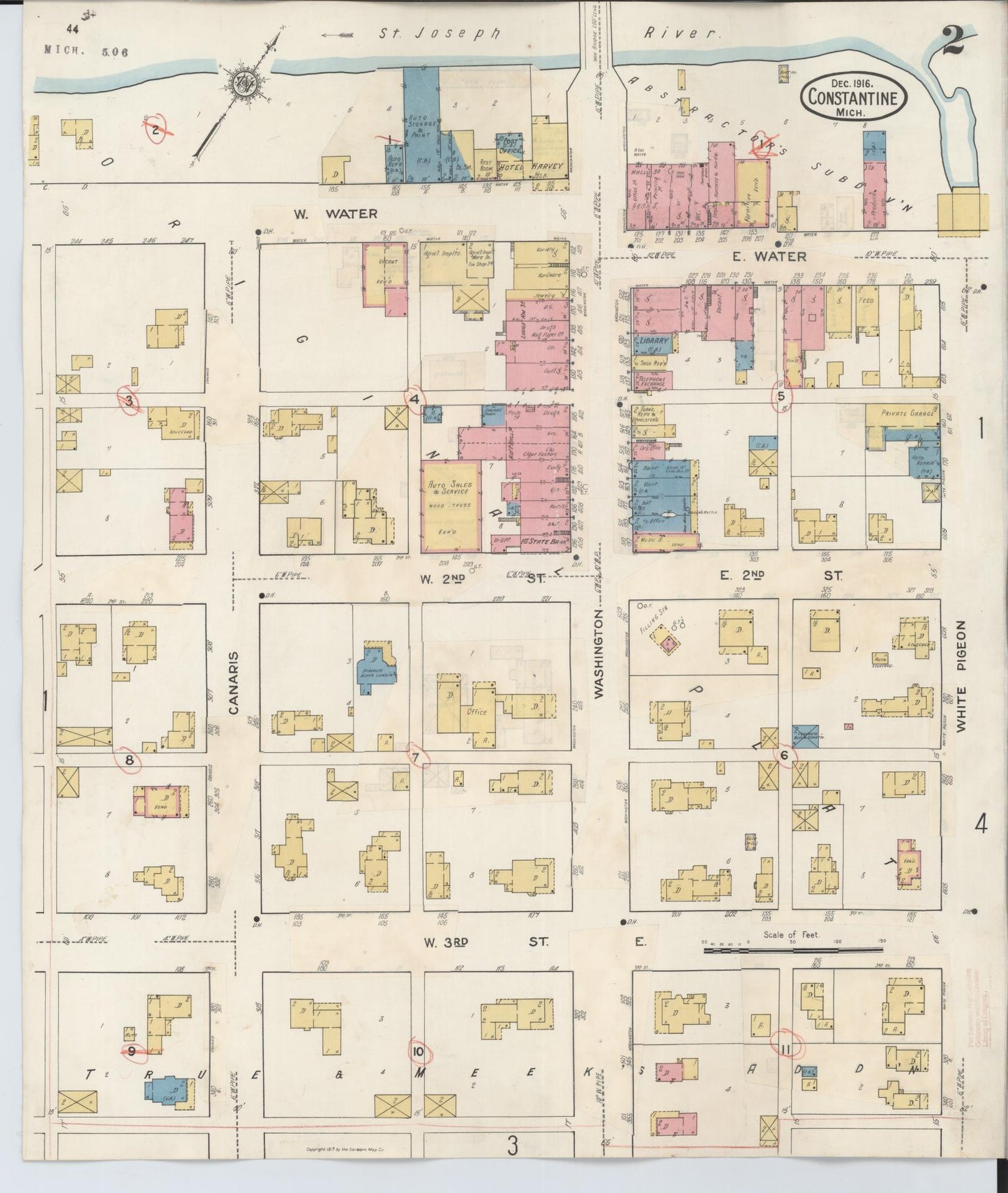 Sanborn Fire Insurance Map from Constantine, Saint Joseph County, Michigan (1932), Sheet #0002 - Complete Map Set gallery image, historic Sanborn map, vintage wall art, Michigan Michigan