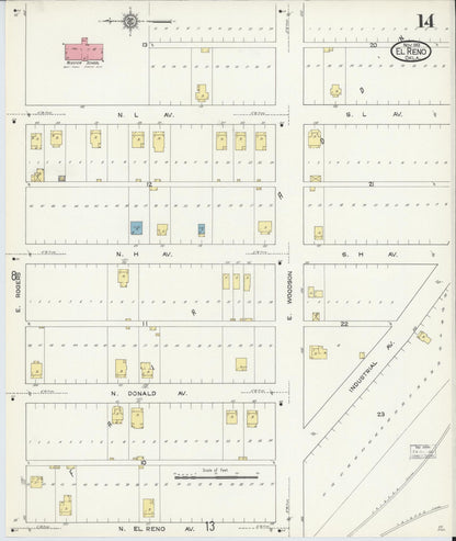 Sanborn Fire Insurance Map from El Reno, Canadian County, Oklahoma (1913), Sheet #0014 - Complete Map Set gallery image, historic Sanborn map, vintage wall art, Oklahoma Oklahoma