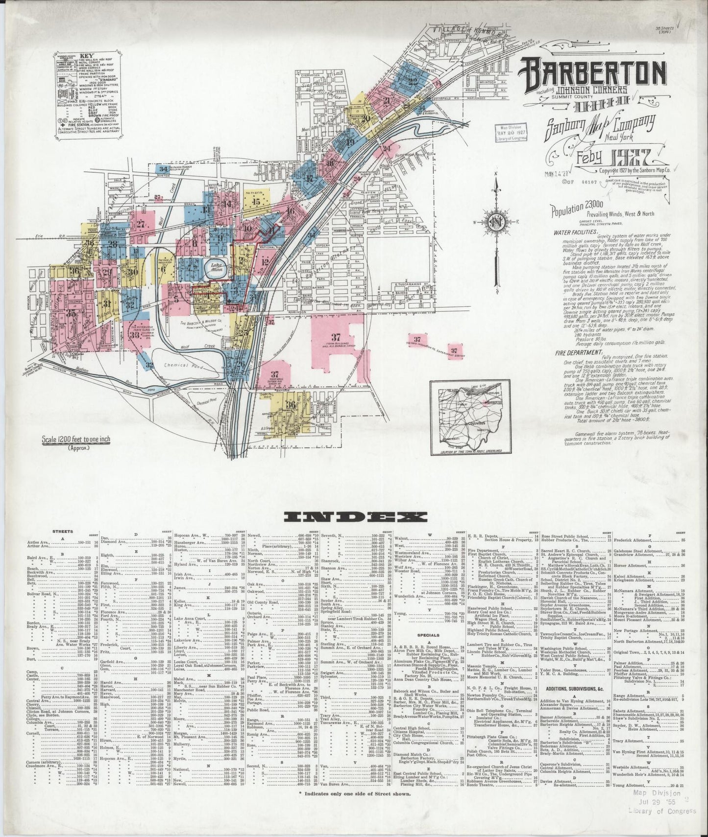Sanborn Fire Insurance Map from Barberton, Summit County, Ohio (1927), Sheet #0001 - Historic Sanborn Fire Insurance Map Print, vintage old map wall art, antique decor, genealogy gift, Ohio Ohio map