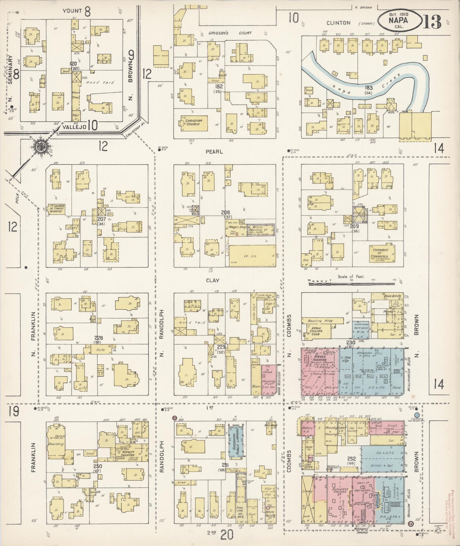 Sanborn Fire Insurance Map from Napa, Napa County, California (1910), Sheet #0013 - Historic Sanborn Fire Insurance Map Print, vintage old map wall art, antique decor, genealogy gift, California California map