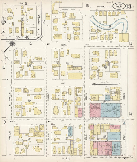 Sanborn Fire Insurance Map from Napa, Napa County, California (1910), Sheet #0013 - Historic Sanborn Fire Insurance Map Print, vintage old map wall art, antique decor, genealogy gift, California California map