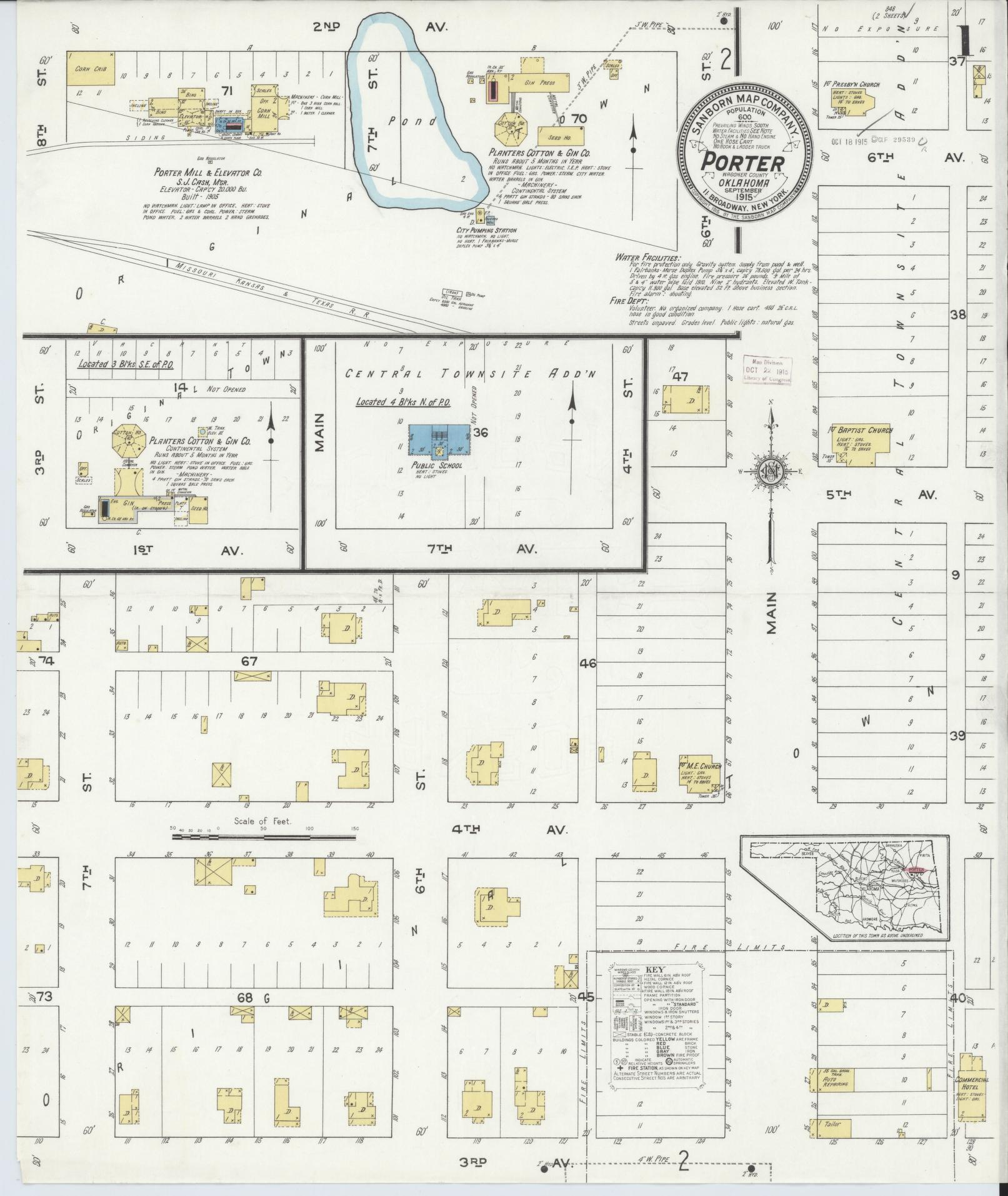 Sanborn Fire Insurance Map from Porter, Wagoner County, Oklahoma (1915), Sheet #0001 - Historic Sanborn Fire Insurance Map Print, vintage old map wall art, antique decor, genealogy gift, Oklahoma Oklahoma map