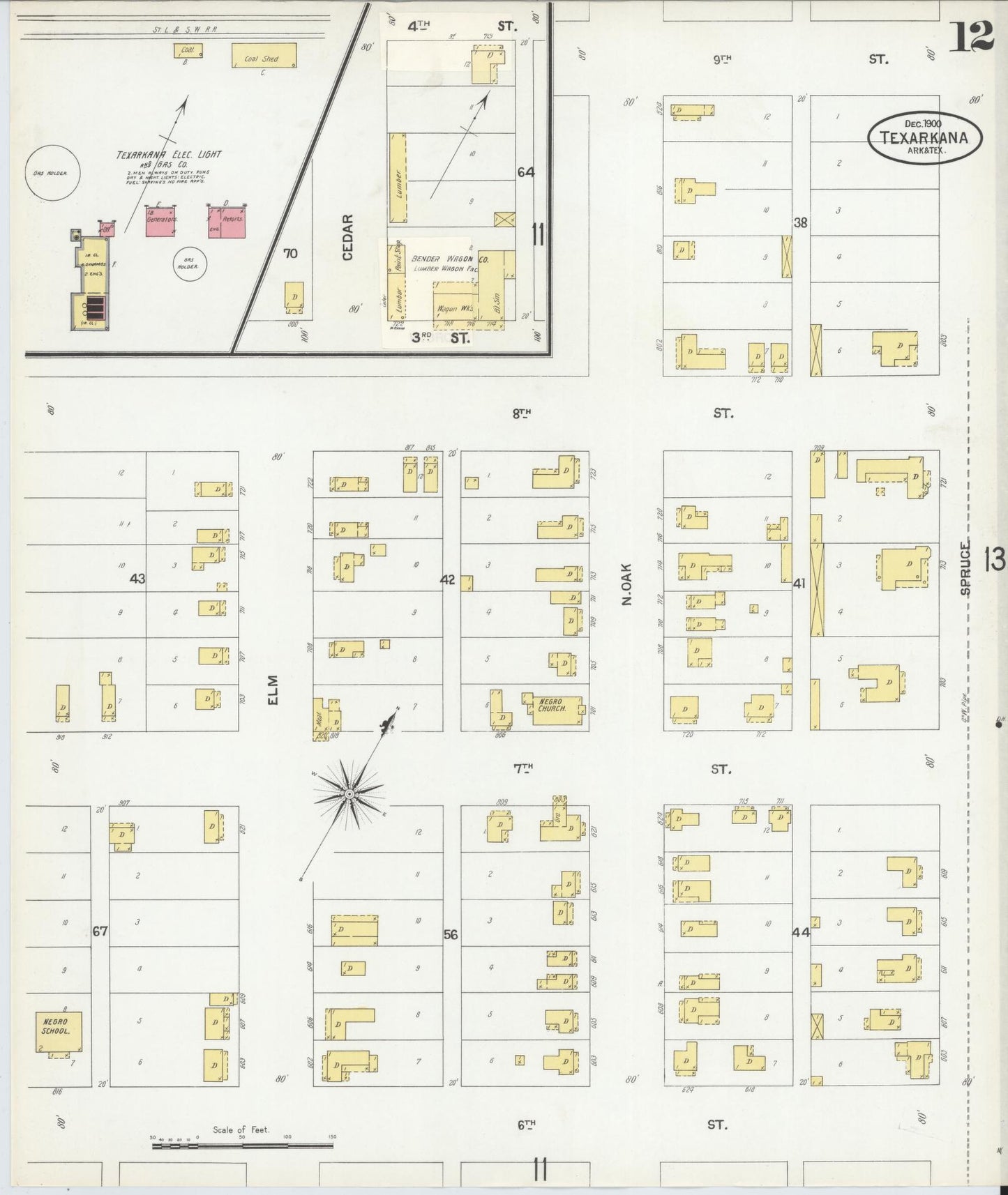 Sanborn Fire Insurance Map from Texarkana, Bowie County, Texas (1900), Sheet #0012 - Historic Sanborn Fire Insurance Map Print, vintage old map wall art, antique decor, genealogy gift, Texas Texas map