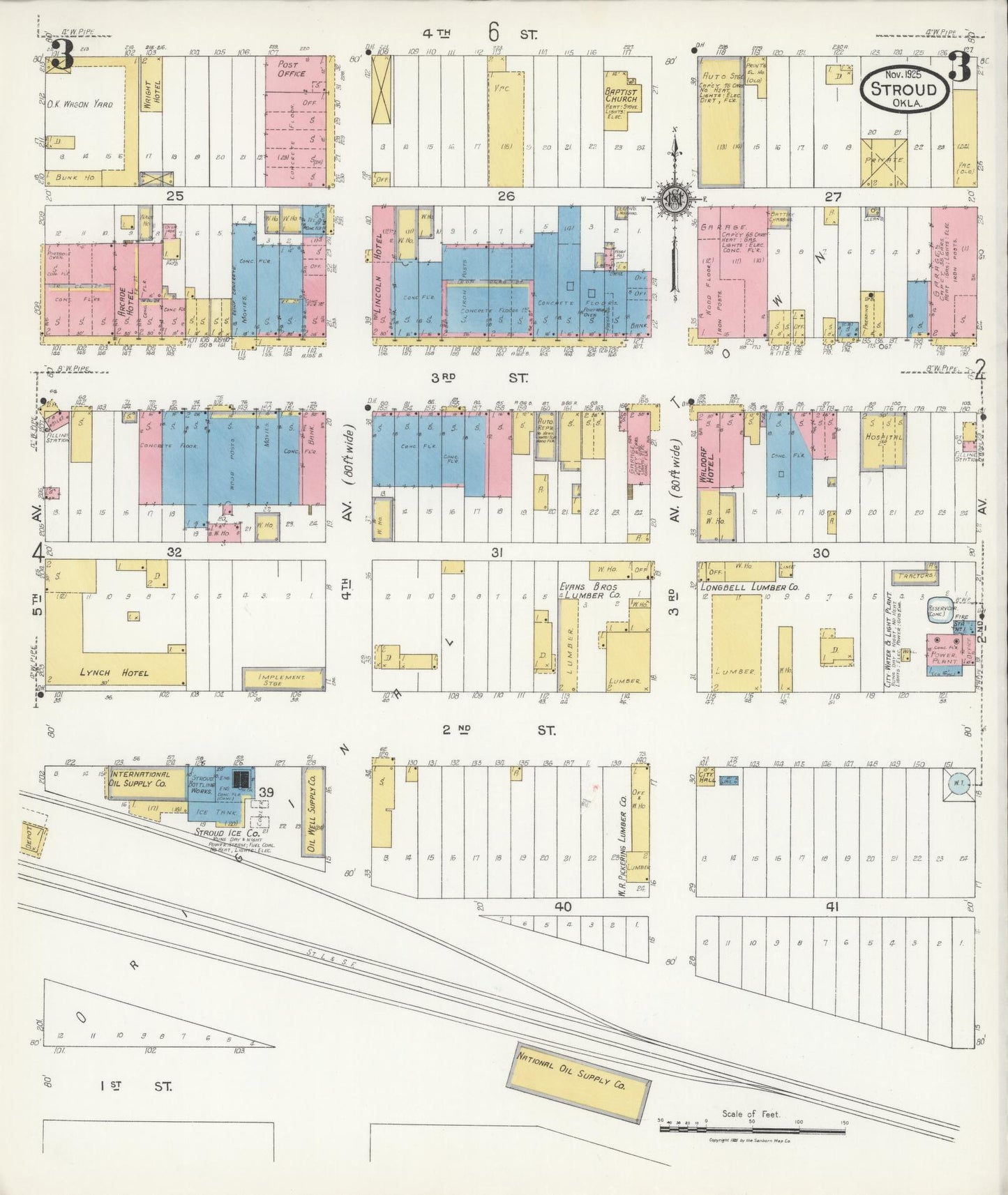 Sanborn Fire Insurance Map from Stroud, Lincoln County, Oklahoma (1925), Sheet #0003 - Complete Map Set gallery image, historic Sanborn map, vintage wall art, Oklahoma Oklahoma