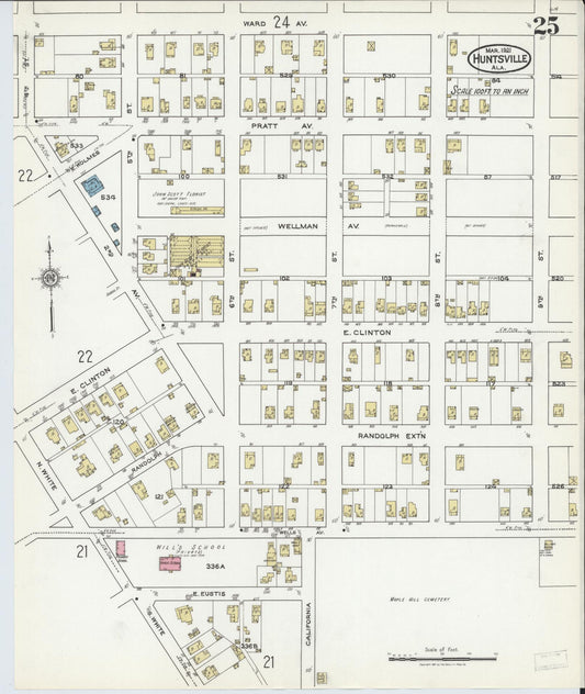 Sanborn Fire Insurance Map from Huntsville, Madison County, Alabama (1921), Sheet #0025 - Historic Sanborn Fire Insurance Map Print, vintage old map wall art, antique decor, genealogy gift, Alabama Alabama map