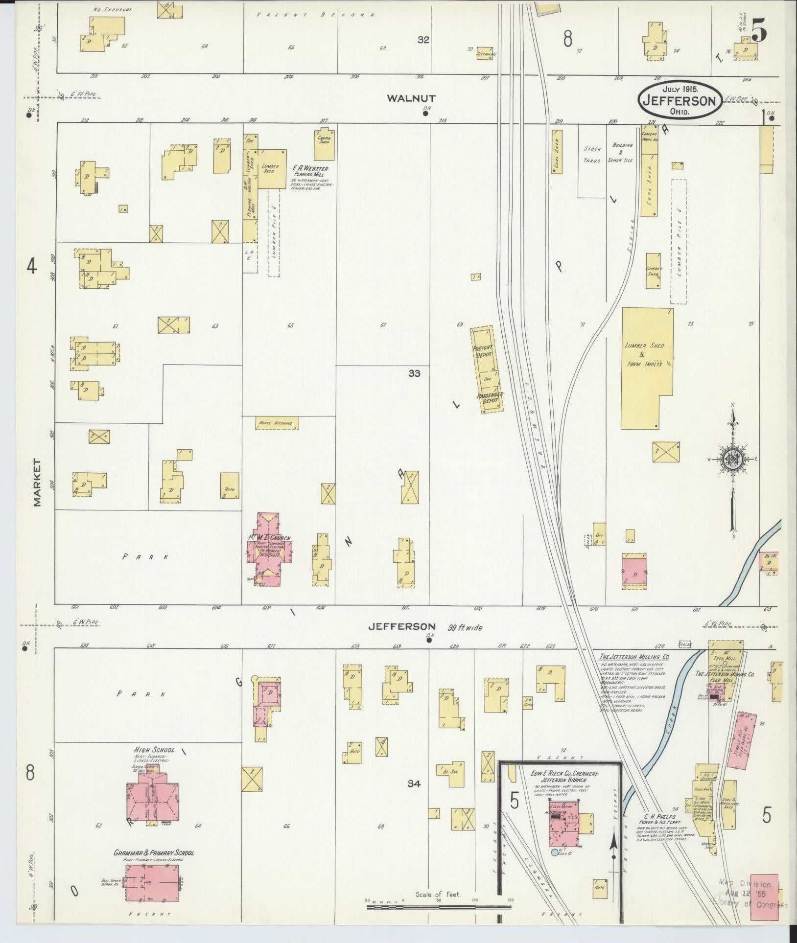 Sanborn Fire Insurance Map from Jefferson, Ashtabula County, Ohio (1915), Sheet #0005 - Historic Sanborn Fire Insurance Map Print, vintage old map wall art, antique decor, genealogy gift, Ohio Ohio map
