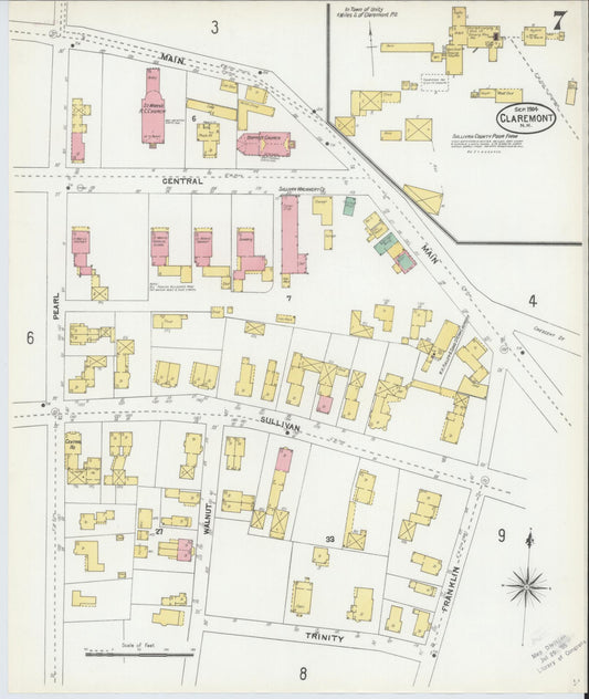 Sanborn Fire Insurance Map from Claremont, Sullivan County, New Hampshire (1904), Sheet #0007 - Historic Sanborn Fire Insurance Map Print, vintage old map wall art, antique decor, genealogy gift, New Hampshire New Hampshire map