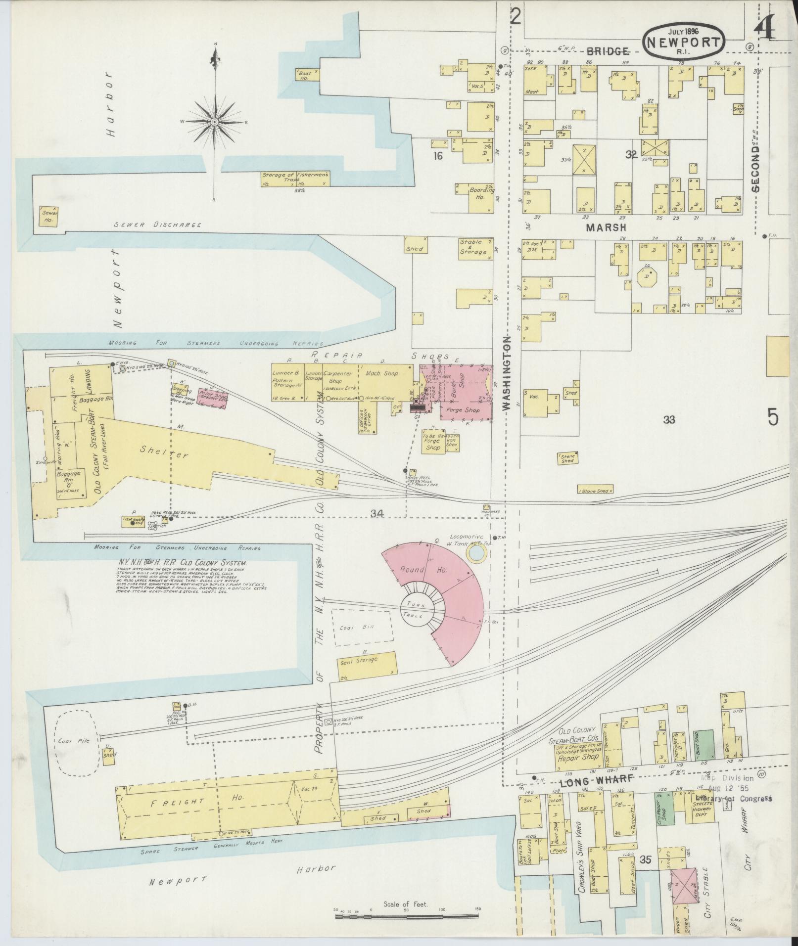Sanborn Fire Insurance Map from Newport, Newport County, Rhode Island (1896), Sheet #0004 - Complete Map Set gallery image, historic Sanborn map, vintage wall art, Rhode Island Rhode Island